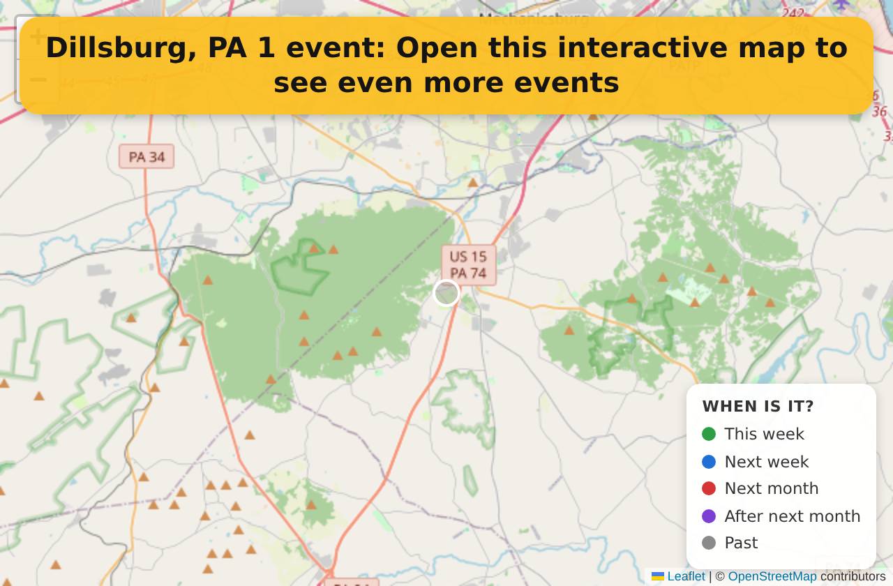 Map of events in Dillsburg, PA on the interactive EVENTULIST map