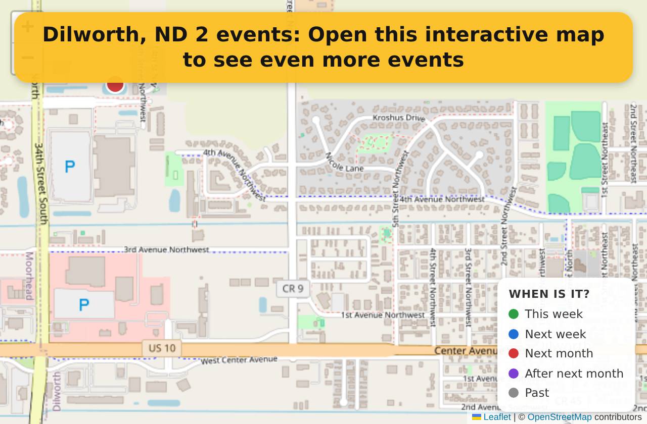 Map of events in Dilworth, ND on the interactive EVENTULIST map
