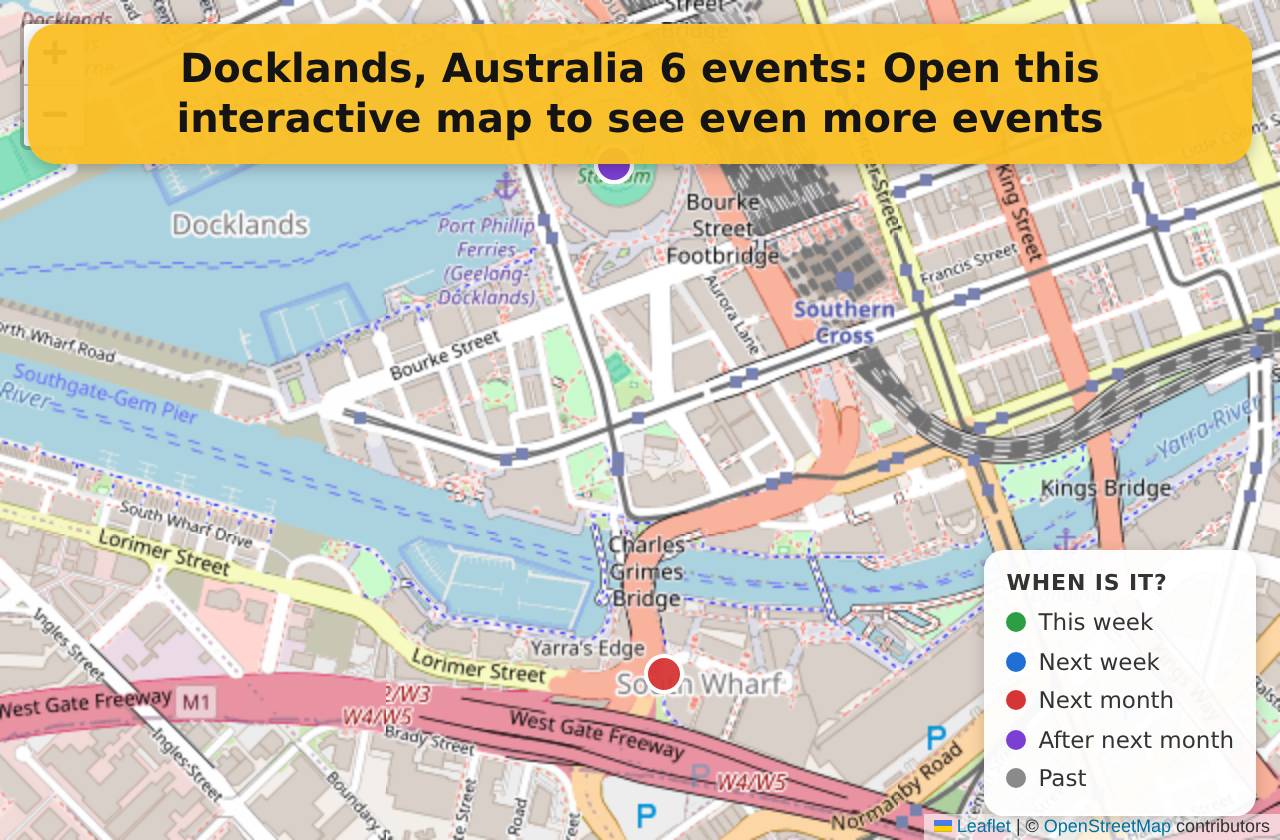 Map of events in Docklands, Australia on the interactive EVENTULIST map