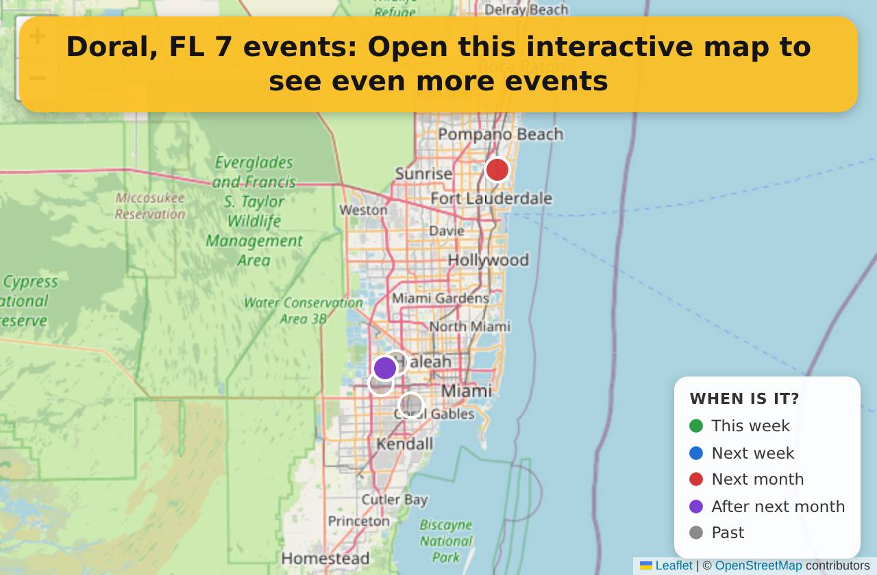 Map of events in Doral, FL on the interactive EVENTULIST map