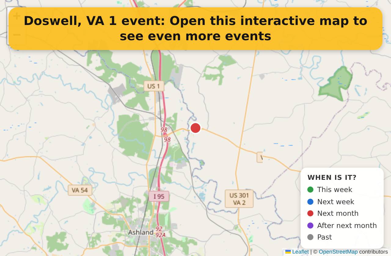 Map of events in Doswell, VA on the interactive EVENTULIST map
