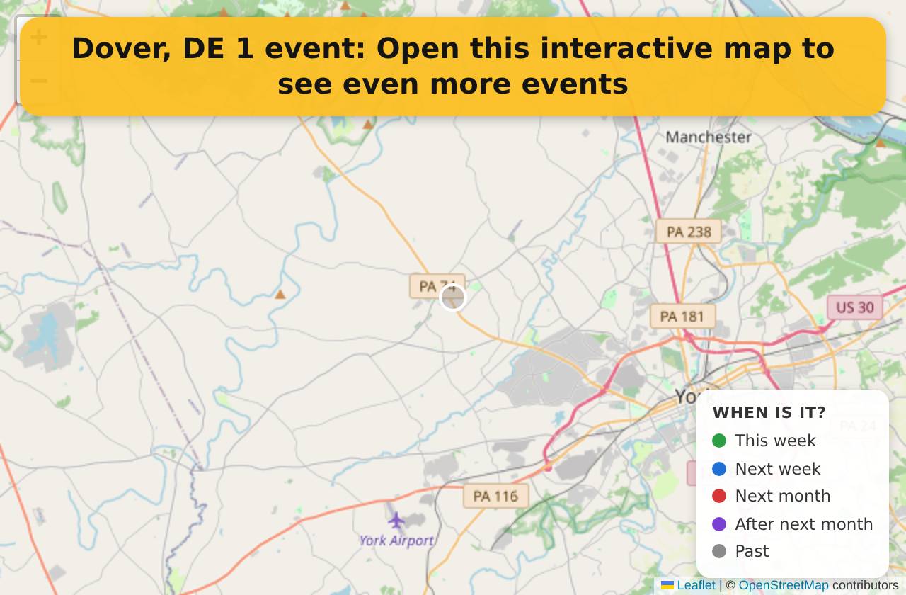 Map of events in Dover, DE on the interactive EVENTULIST map