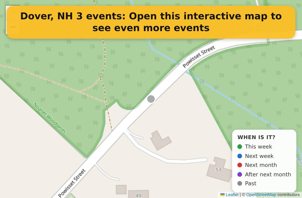 Map of events in Dover, NH on the interactive EVENTULIST map