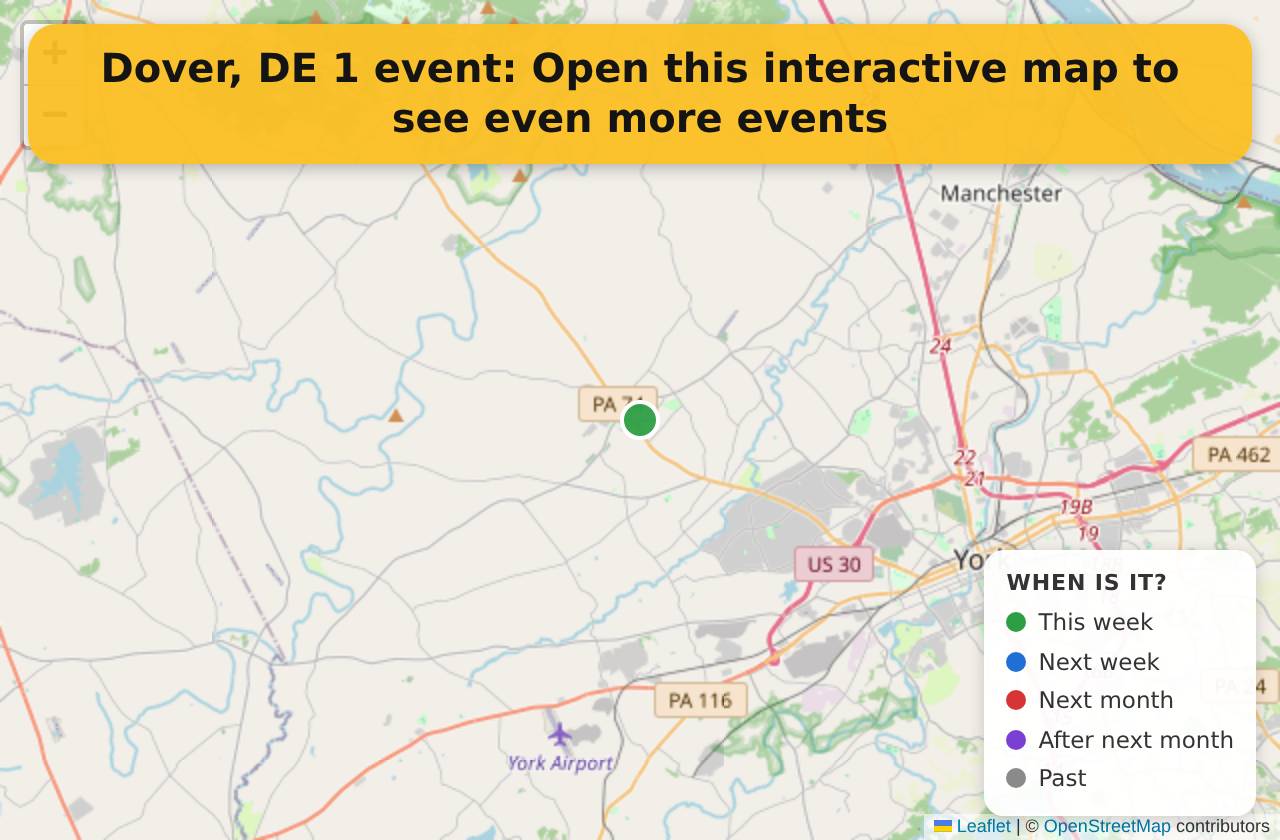 Map of events in Dover, DE on the interactive EVENTULIST map