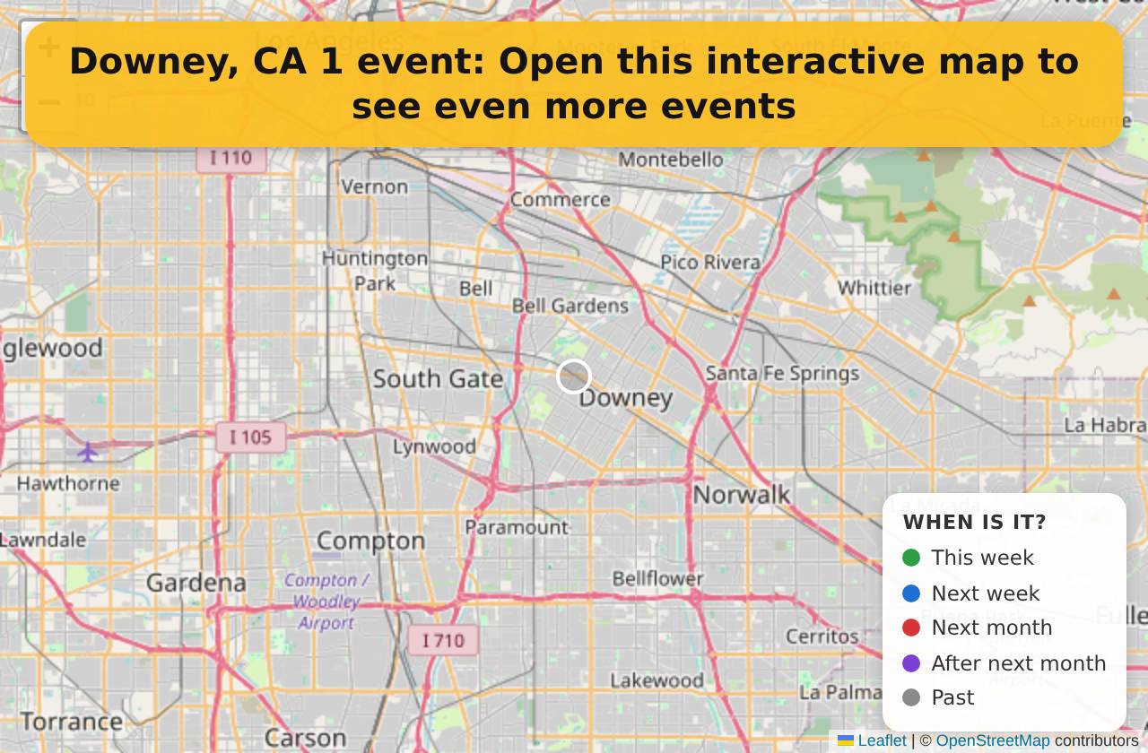 Map of events in Downey, CA on the interactive EVENTULIST map