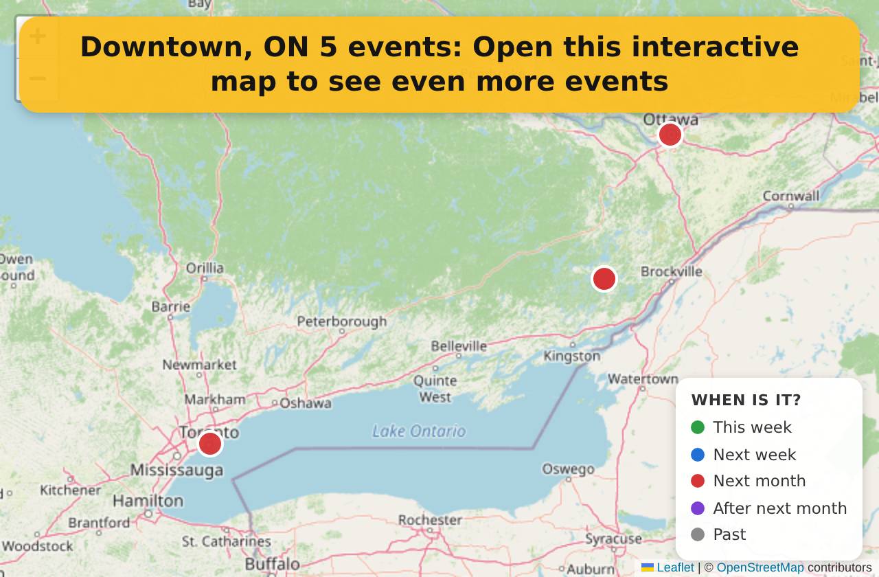 Map of events in Downtown, ON on the interactive EVENTULIST map