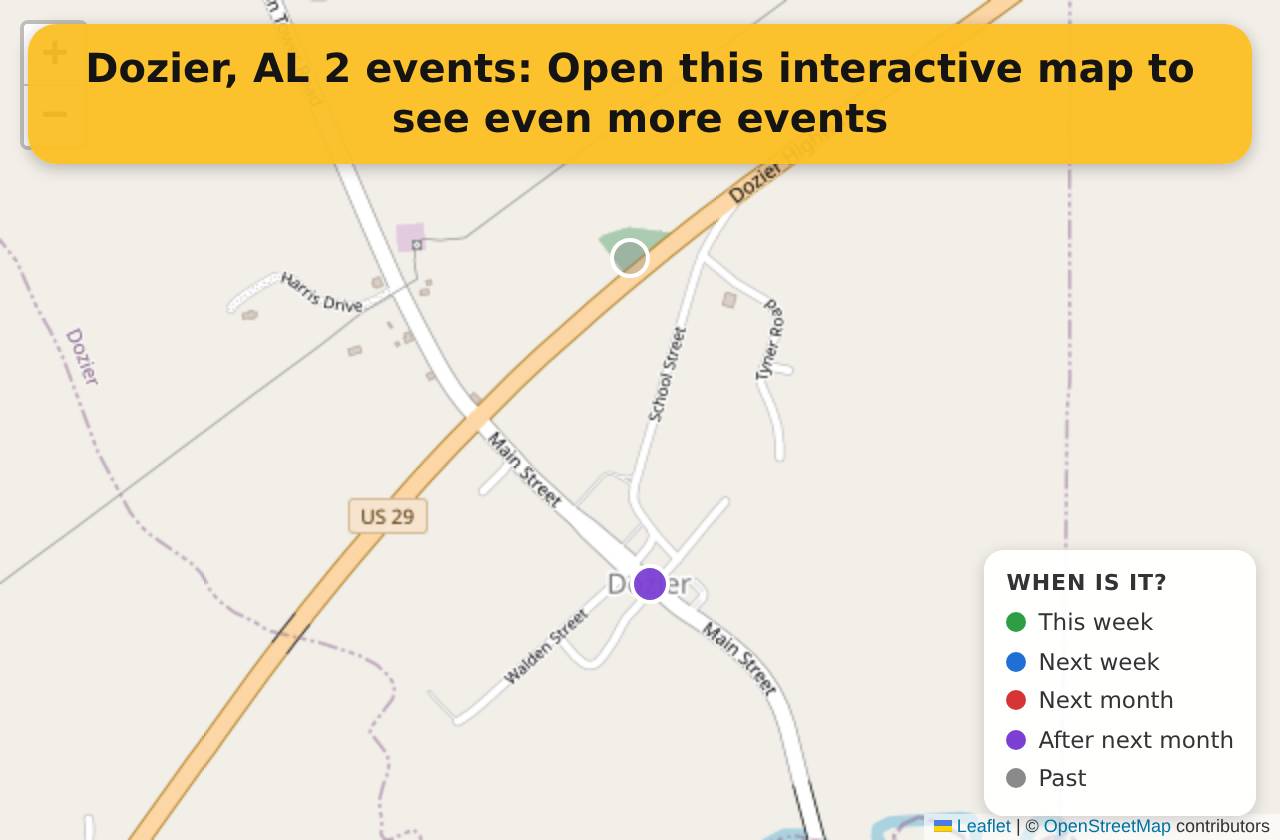 Map of events in Dozier, AL on the interactive EVENTULIST map