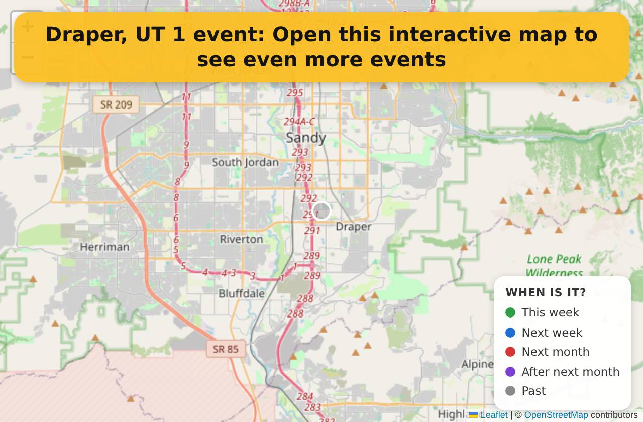 Map of events in Draper, UT on the interactive EVENTULIST map