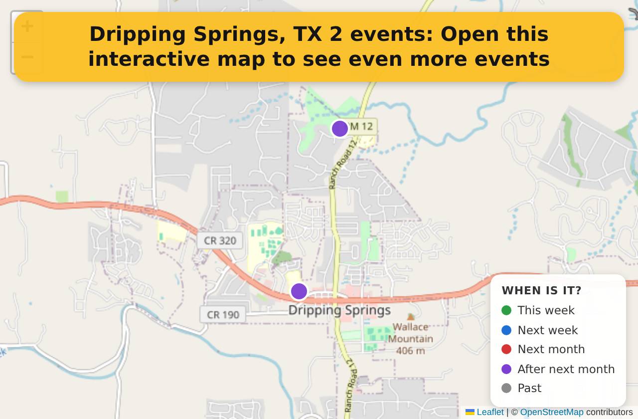 Map of events in Dripping Springs, TX on the interactive EVENTULIST map