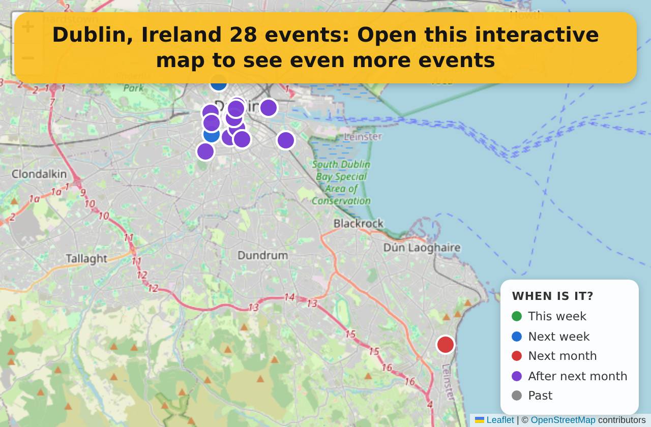 Map of events in Dublin, Ireland on the interactive EVENTULIST map