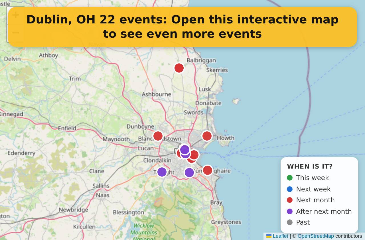Map of events in Dublin, OH on the interactive EVENTULIST map