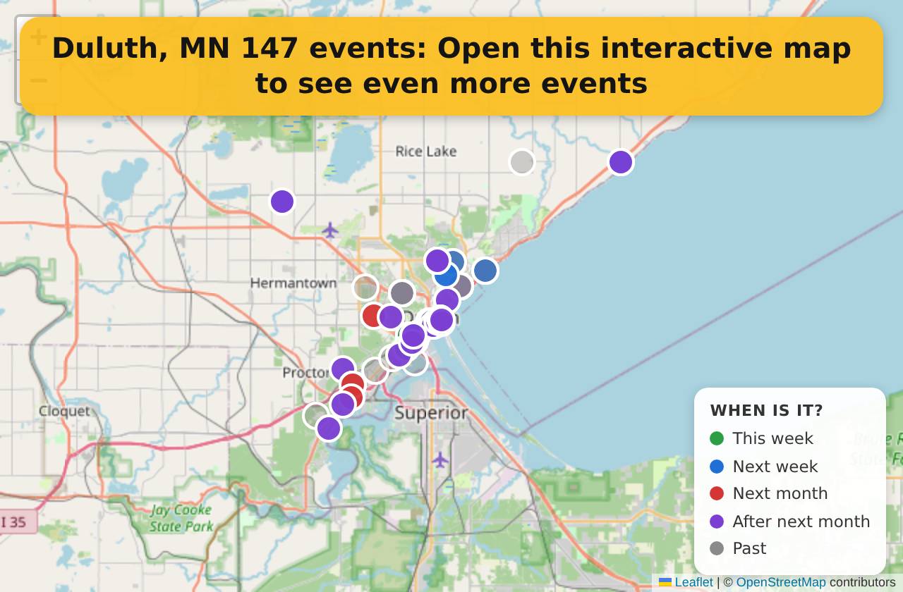 Map of events in Duluth, MN on the interactive EVENTULIST map