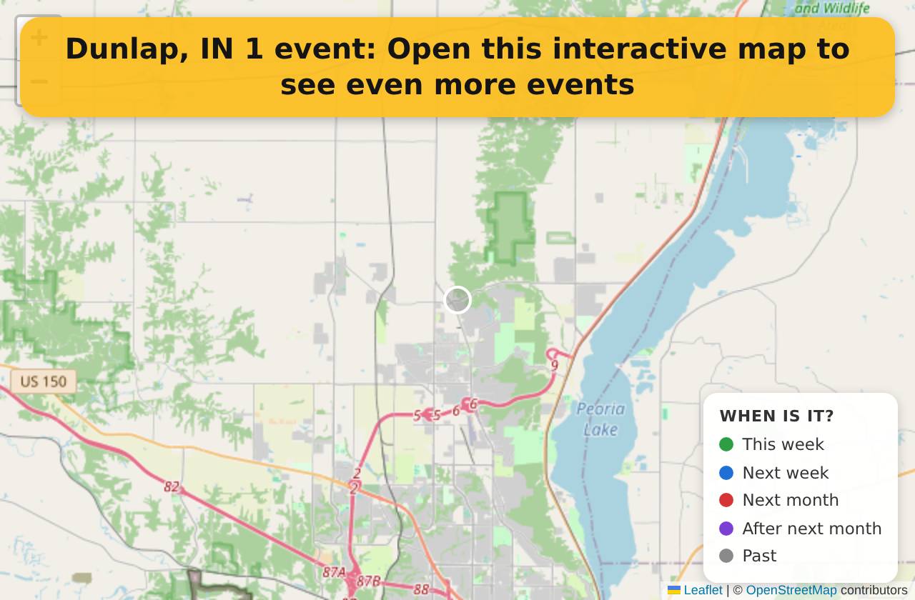 Map of events in Dunlap, IN on the interactive EVENTULIST map