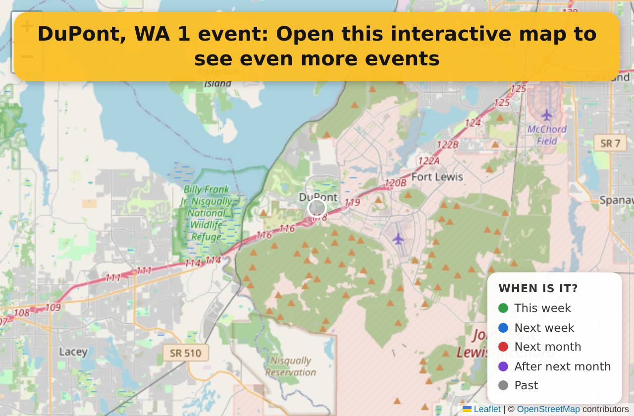 Map of events in DuPont, WA on the interactive EVENTULIST map