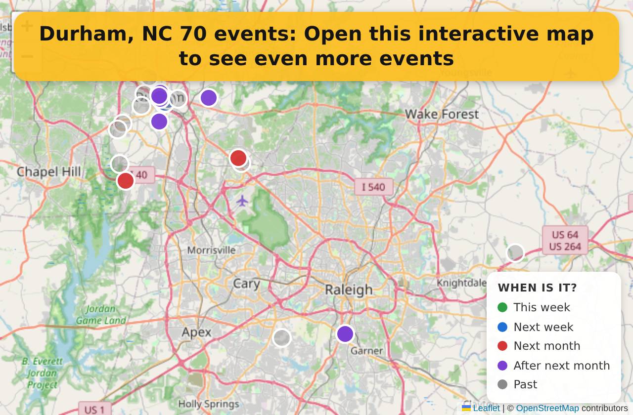 Map of events in Durham, NC on the interactive EVENTULIST map