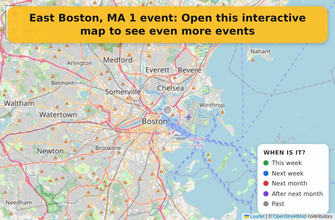 Map of events in East Boston, MA on the interactive EVENTULIST map