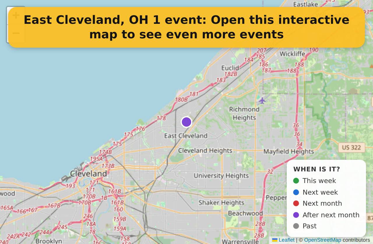 Map of events in East Cleveland, OH on the interactive EVENTULIST map