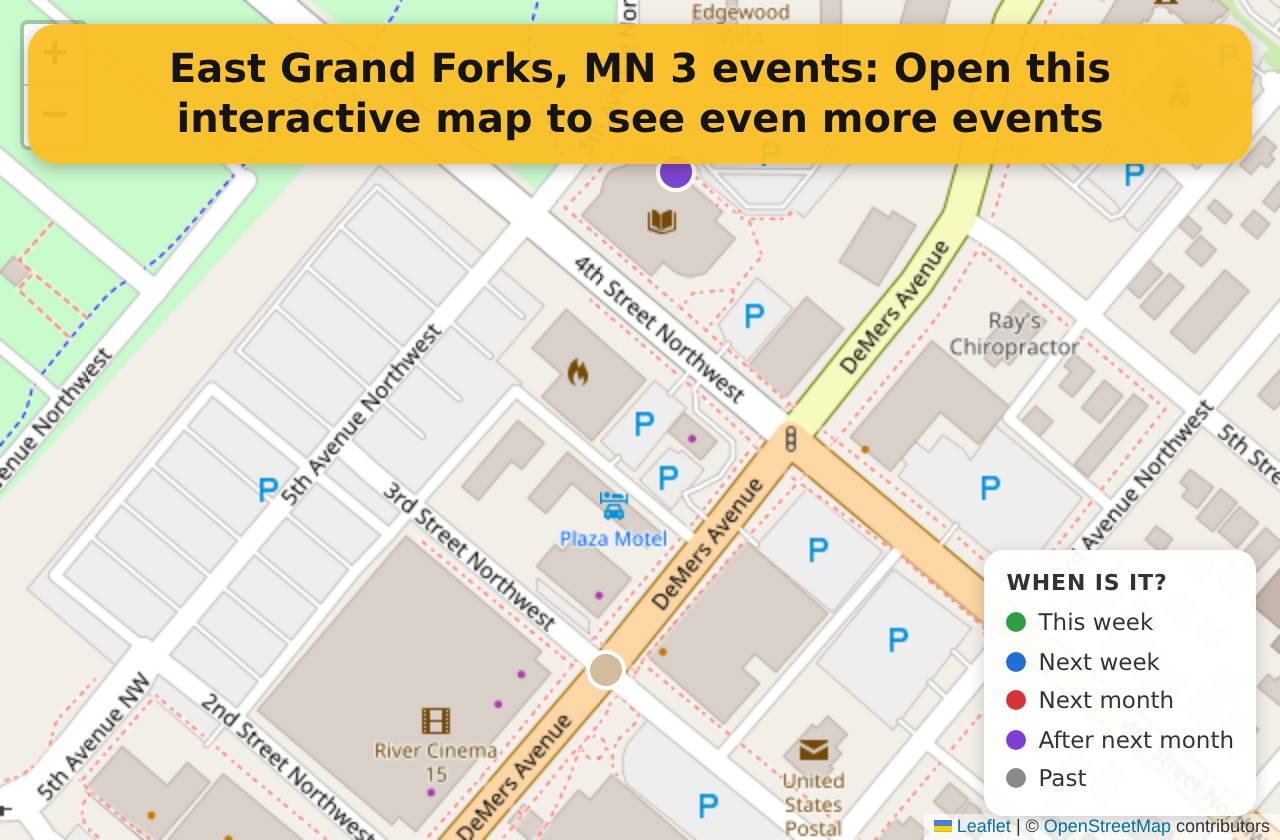 Map of events in East Grand Forks, MN on the interactive EVENTULIST map
