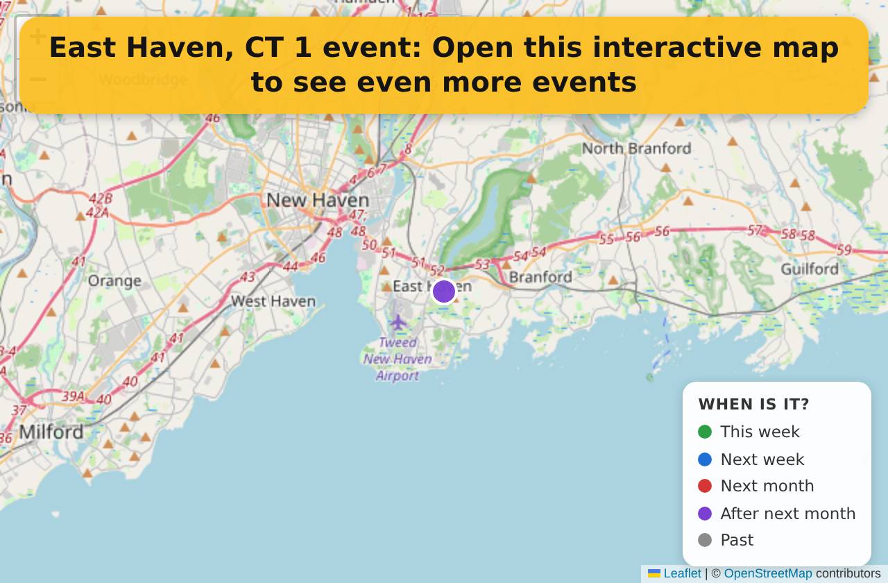 Map of events in East Haven, CT on the interactive EVENTULIST map