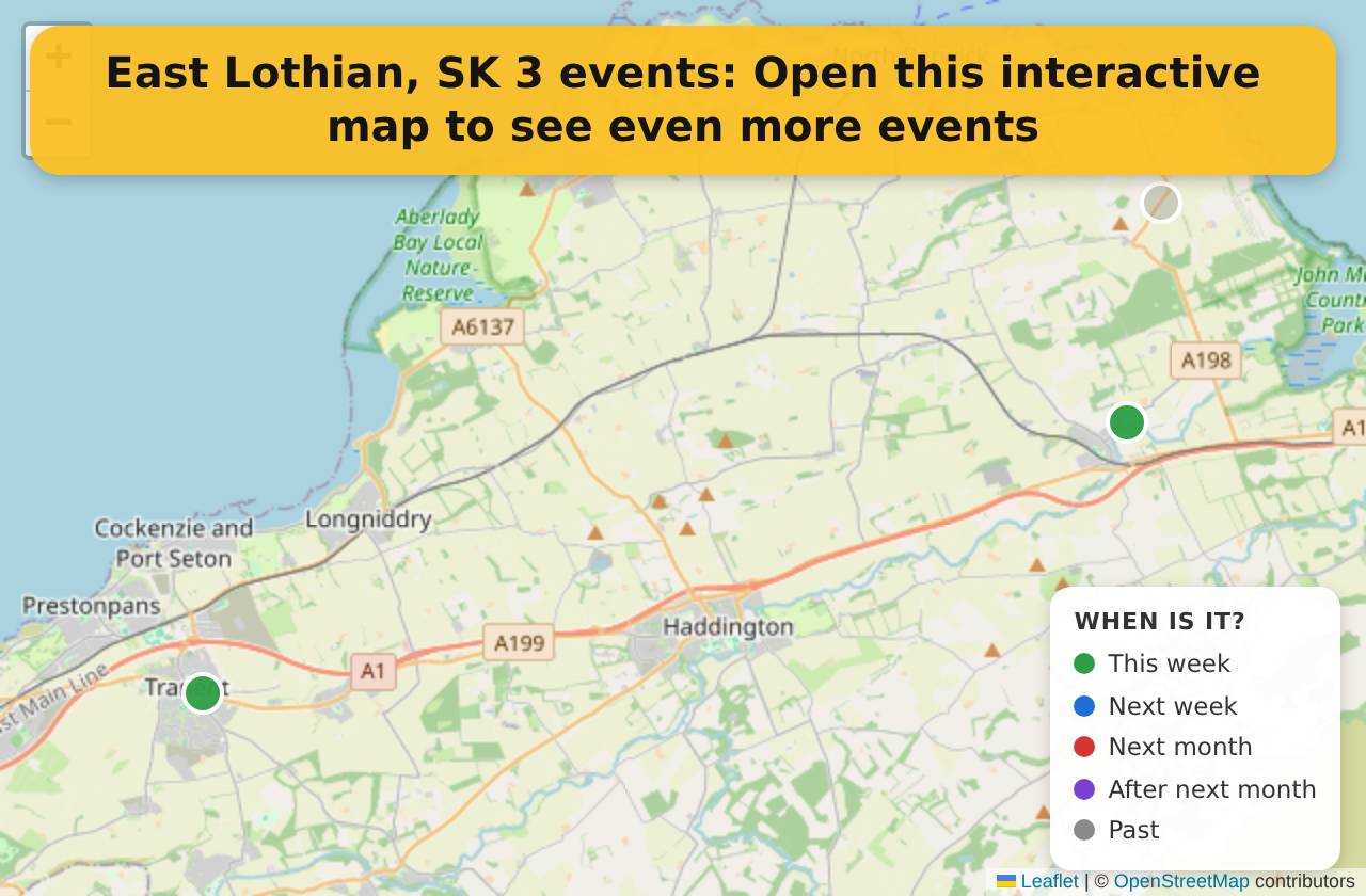 Map of events in East Lothian, SK on the interactive EVENTULIST map