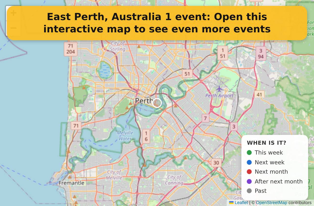 Map of events in East Perth, Australia on the interactive EVENTULIST map