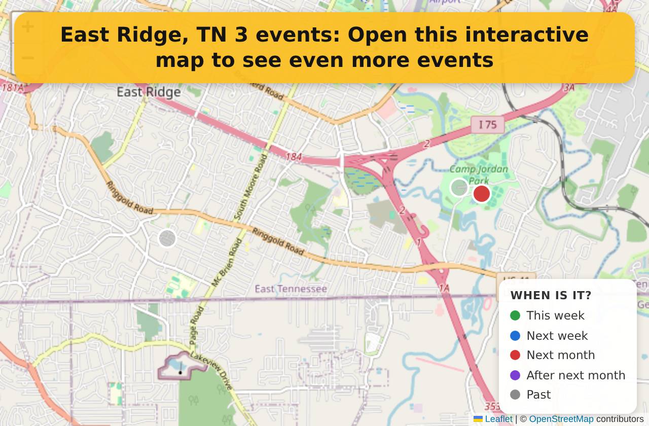 Map of events in East Ridge, TN on the interactive EVENTULIST map