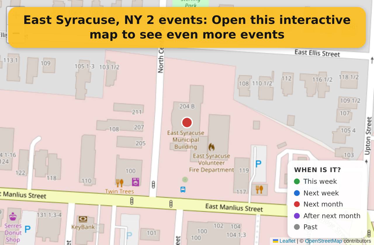 Map of events in East Syracuse, NY on the interactive EVENTULIST map
