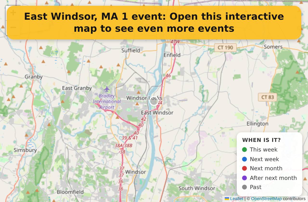 Map of events in East Windsor, MA on the interactive EVENTULIST map
