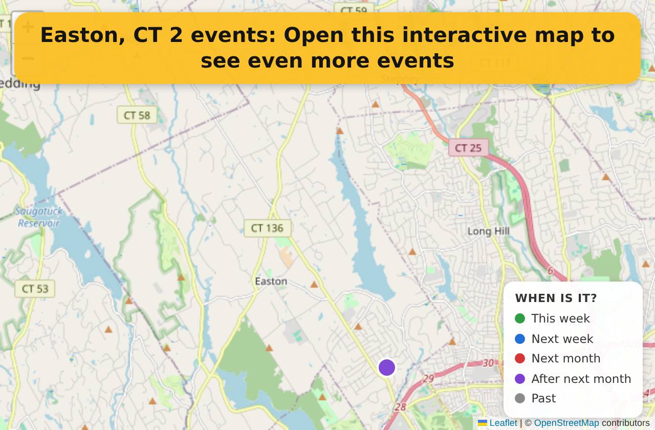 Map of events in Easton, CT on the interactive EVENTULIST map