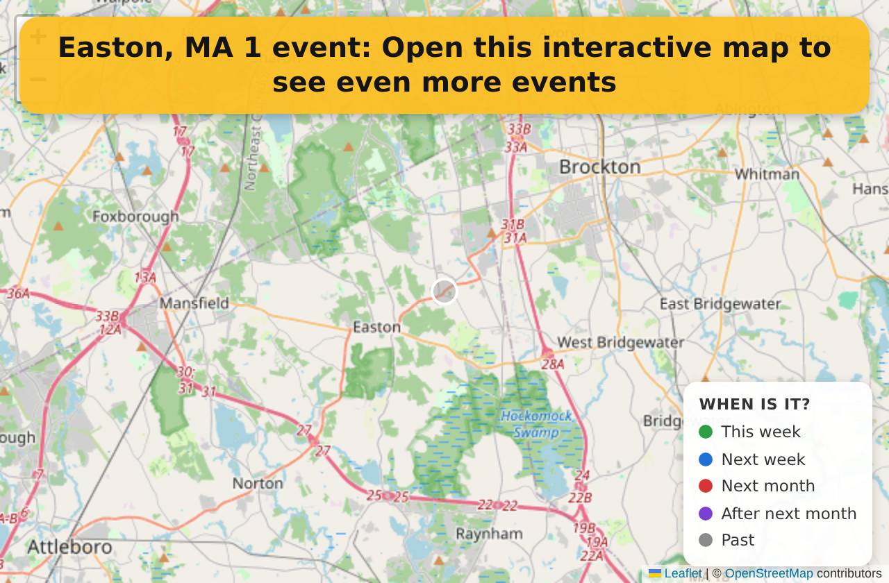 Map of events in Easton, MA on the interactive EVENTULIST map