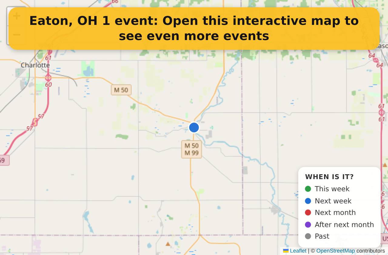Map of events in Eaton, OH on the interactive EVENTULIST map