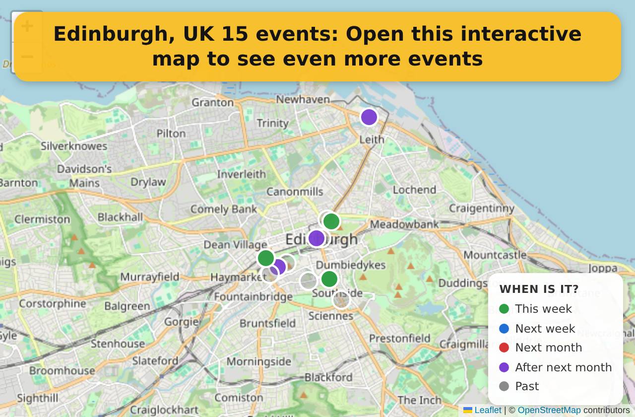Map of events in Edinburgh, UK on the interactive EVENTULIST map