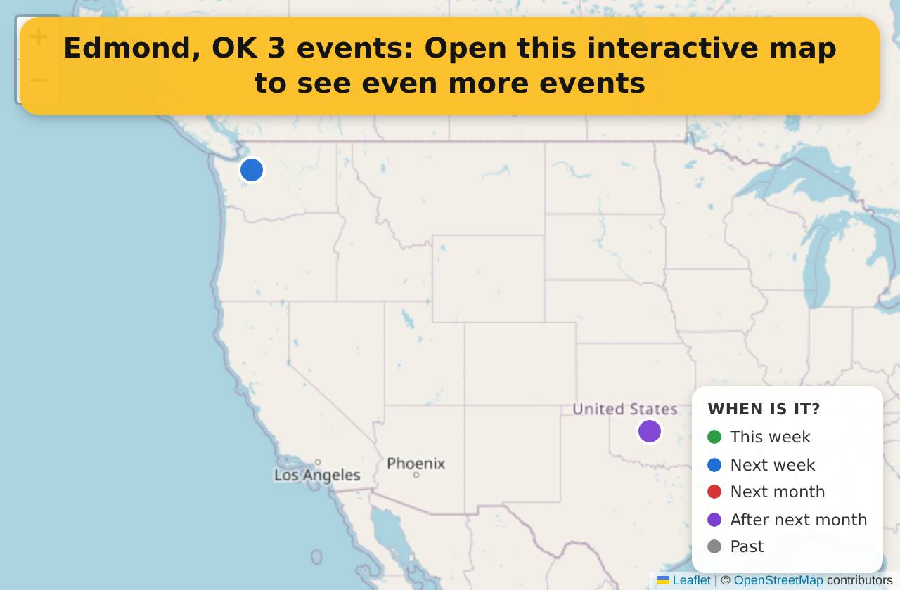Map of events in Edmond, OK on the interactive EVENTULIST map