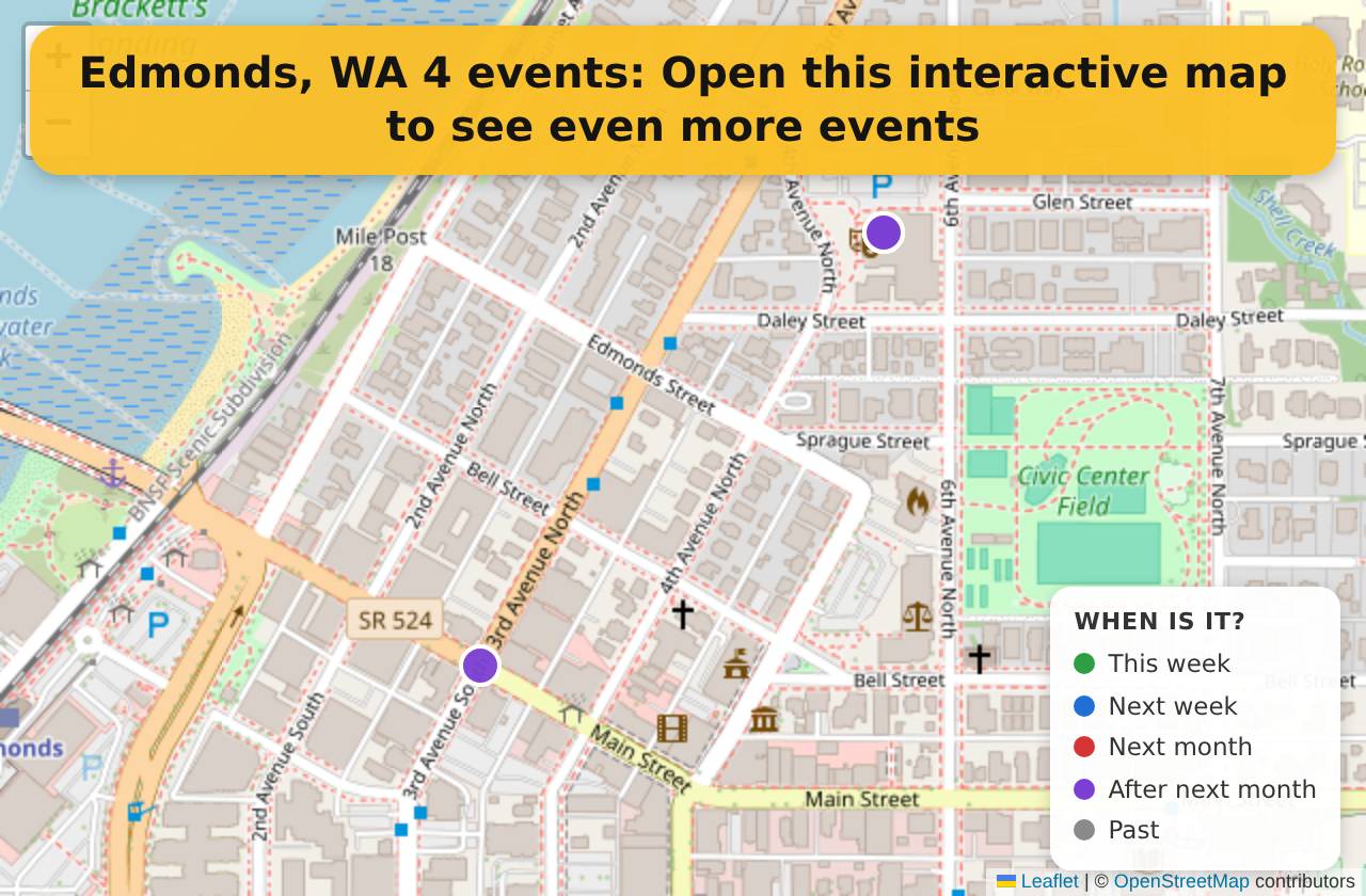 Map of events in Edmonds, WA on the interactive EVENTULIST map