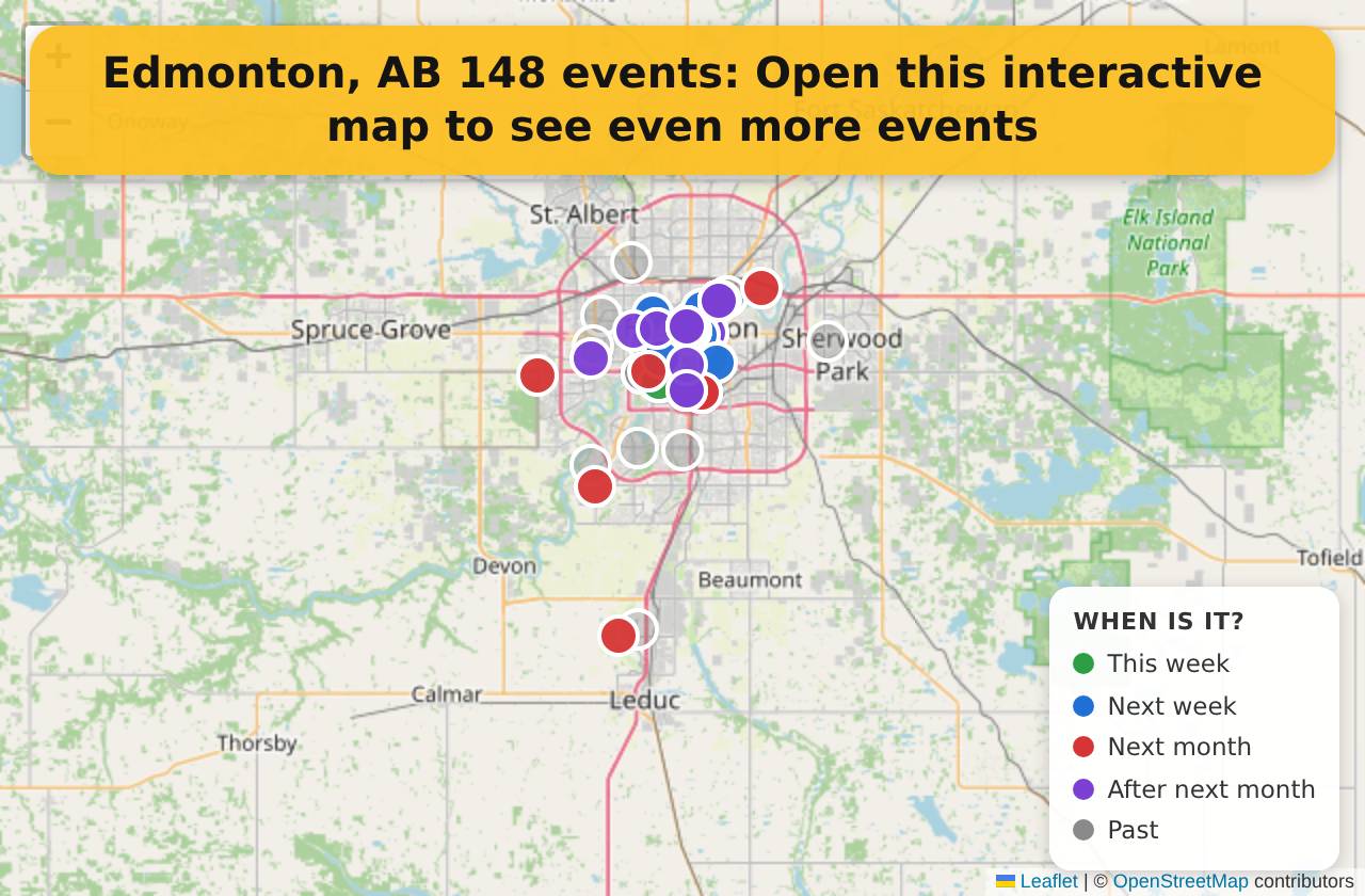 Map of events in Edmonton, AB on the interactive EVENTULIST map
