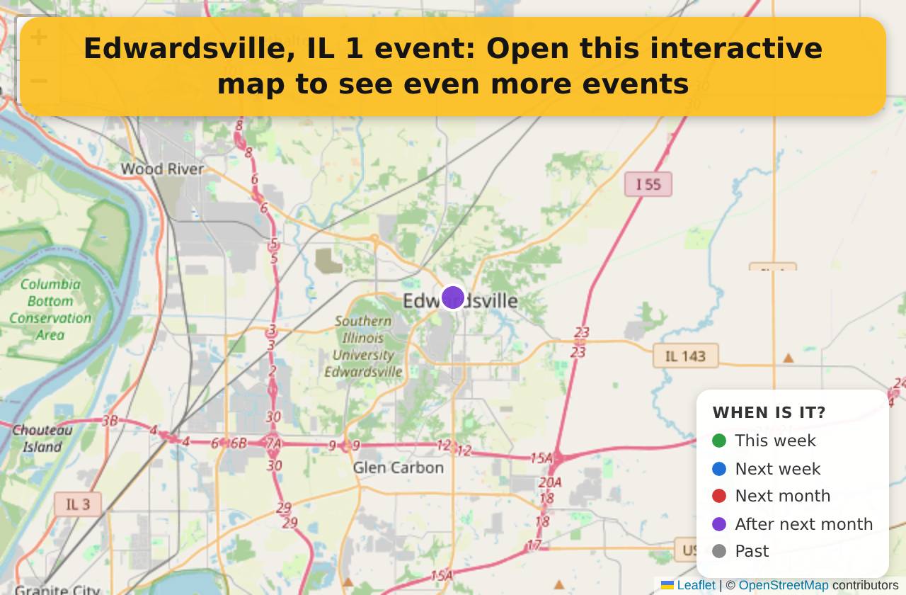 Map of events in Edwardsville, IL on the interactive EVENTULIST map