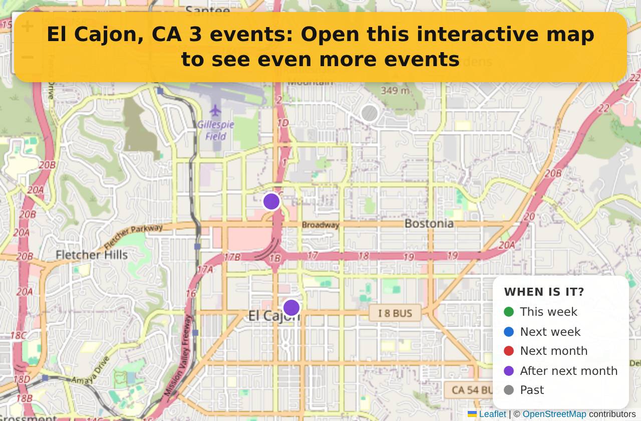 Map of events in El Cajon, CA on the interactive EVENTULIST map