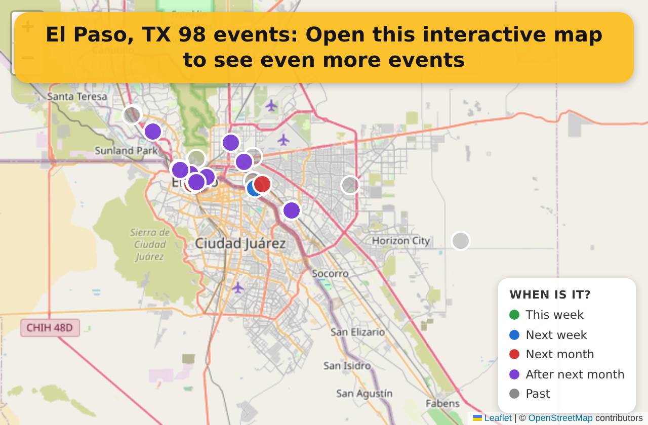 Map of events in El Paso, TX on the interactive EVENTULIST map
