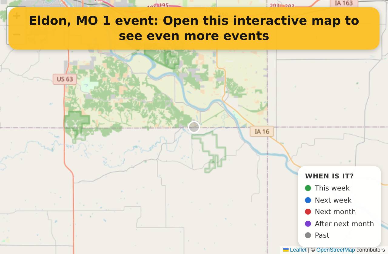 Map of events in Eldon, MO on the interactive EVENTULIST map