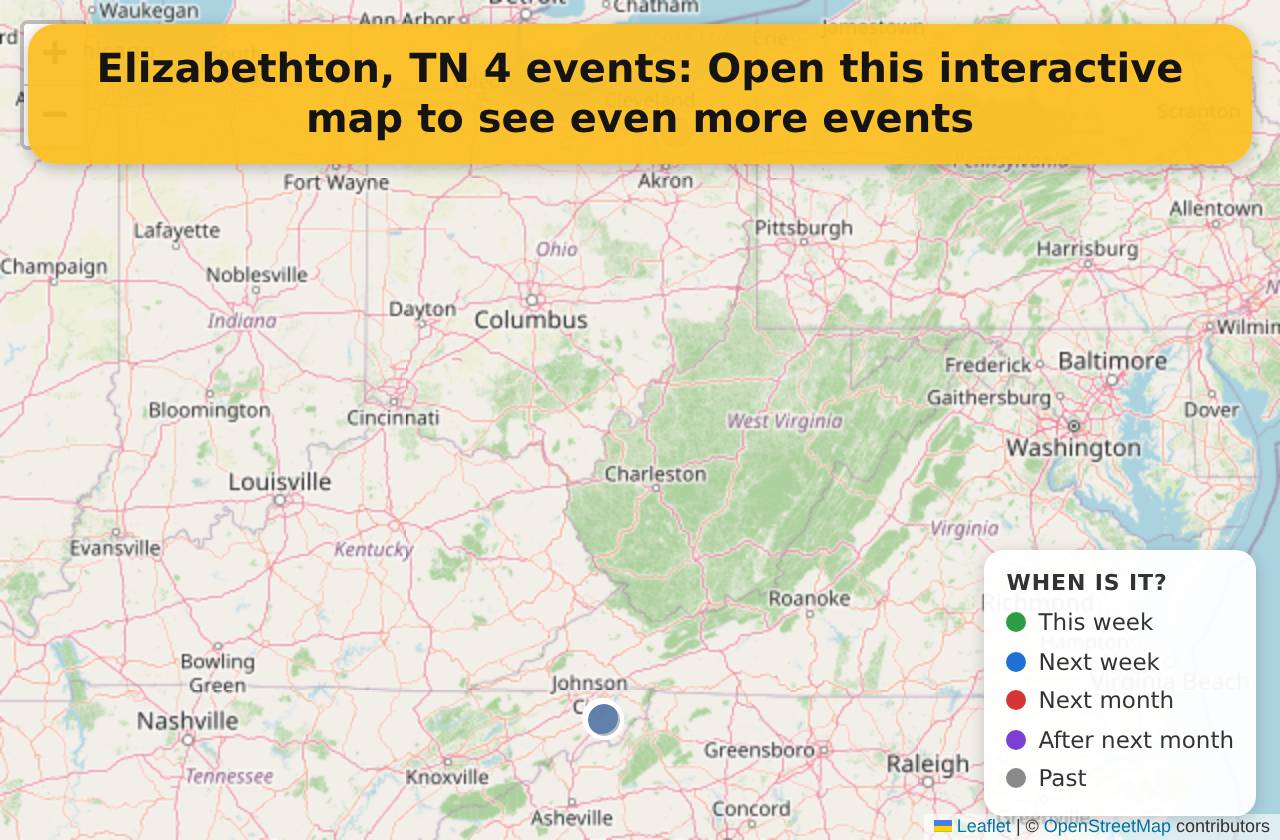 Map of events in Elizabethton, TN on the interactive EVENTULIST map