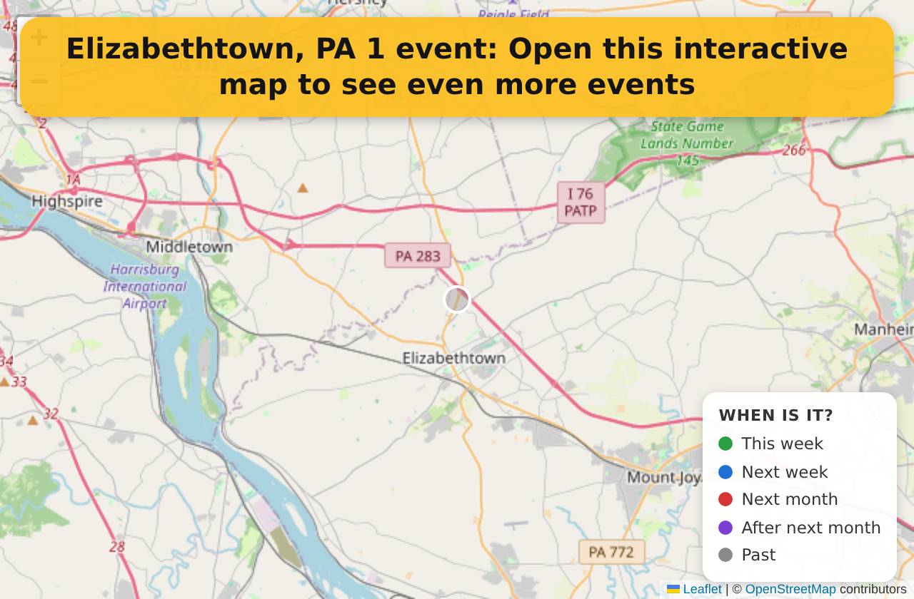 Map of events in Elizabethtown, PA on the interactive EVENTULIST map