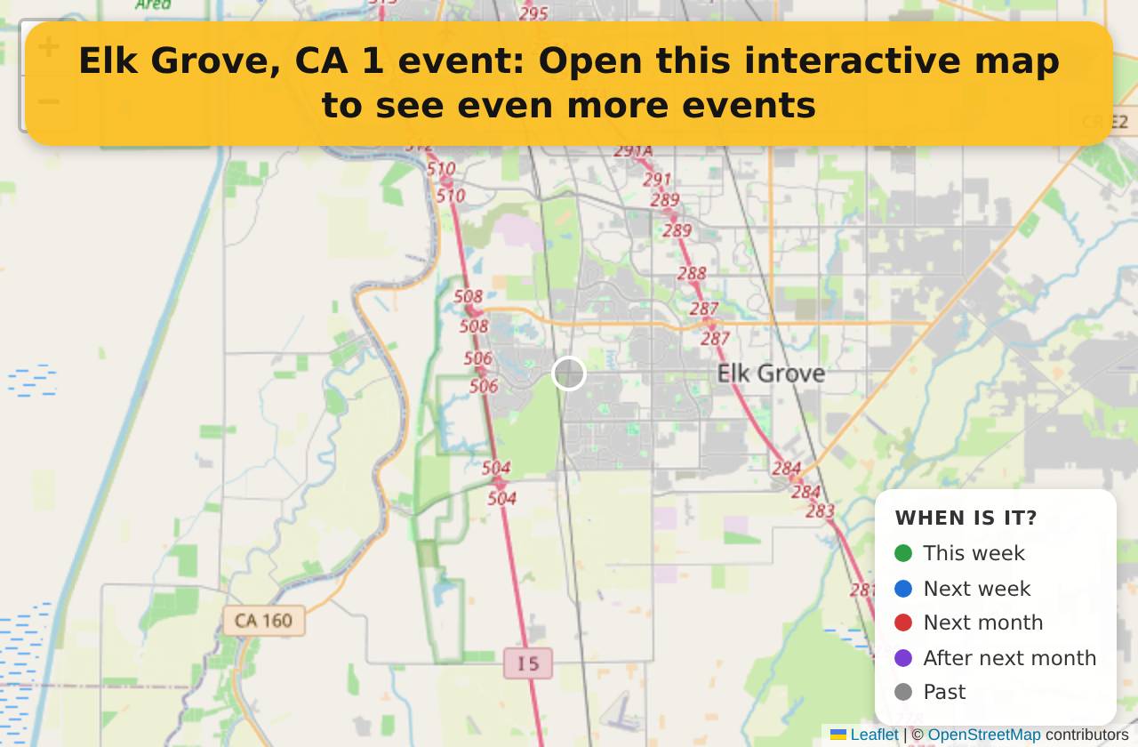 Map of events in Elk Grove, CA on the interactive EVENTULIST map