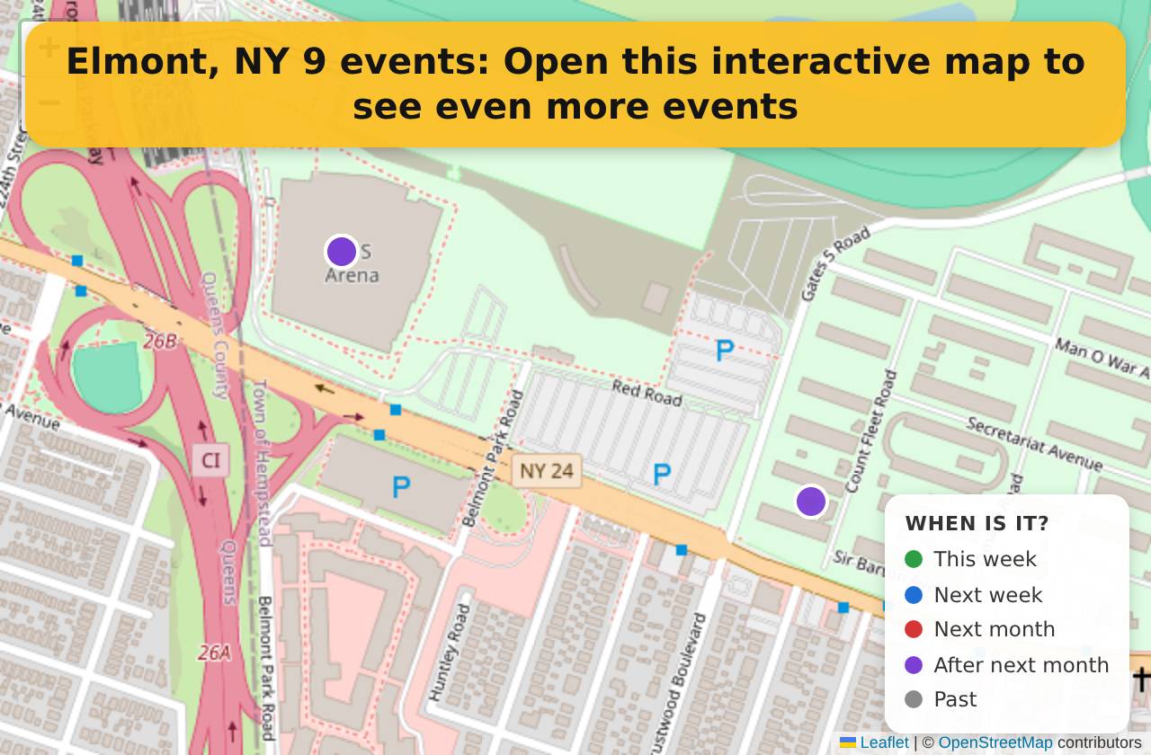 Map of events in Elmont, NY on the interactive EVENTULIST map
