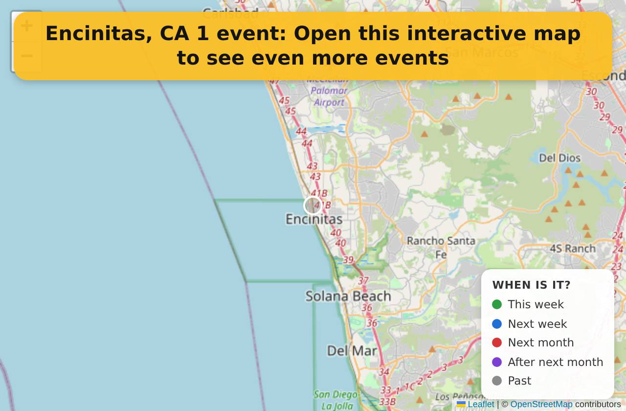 Map of events in Encinitas, CA on the interactive EVENTULIST map