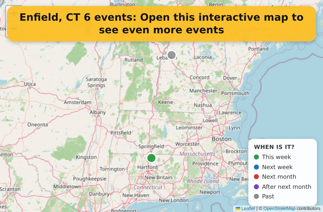 Map of events in Enfield, CT on the interactive EVENTULIST map