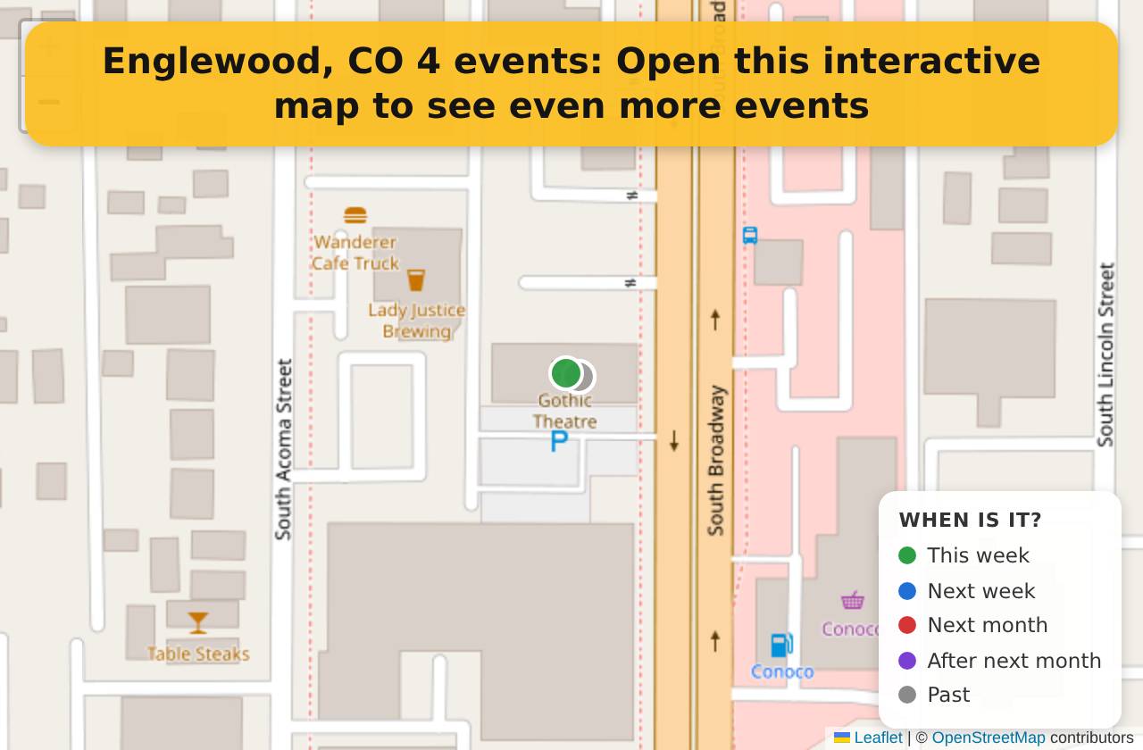 Map of events in Englewood, CO on the interactive EVENTULIST map