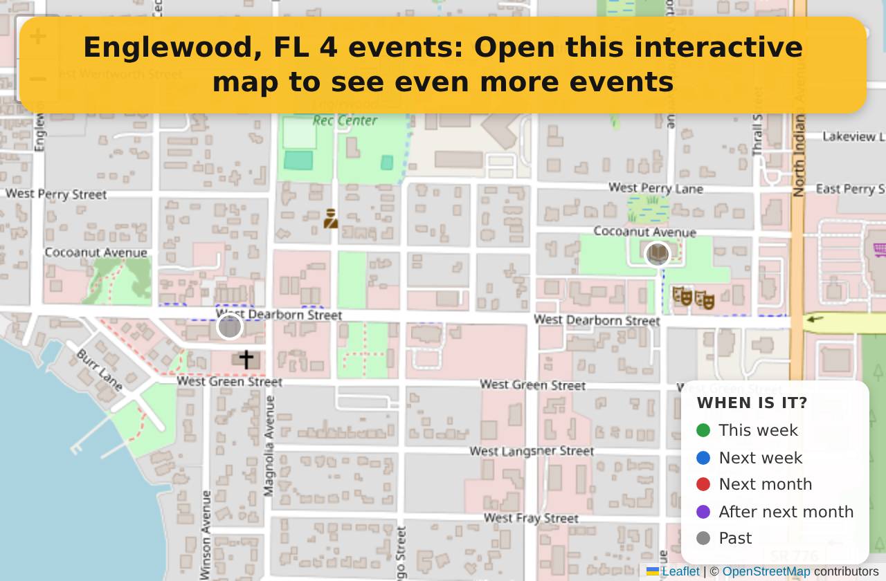 Map of events in Englewood, FL on the interactive EVENTULIST map