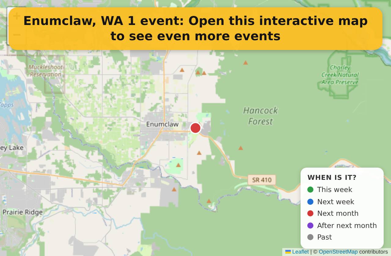 Map of events in Enumclaw, WA on the interactive EVENTULIST map