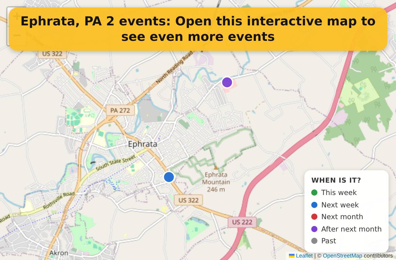 Map of events in Ephrata, PA on the interactive EVENTULIST map