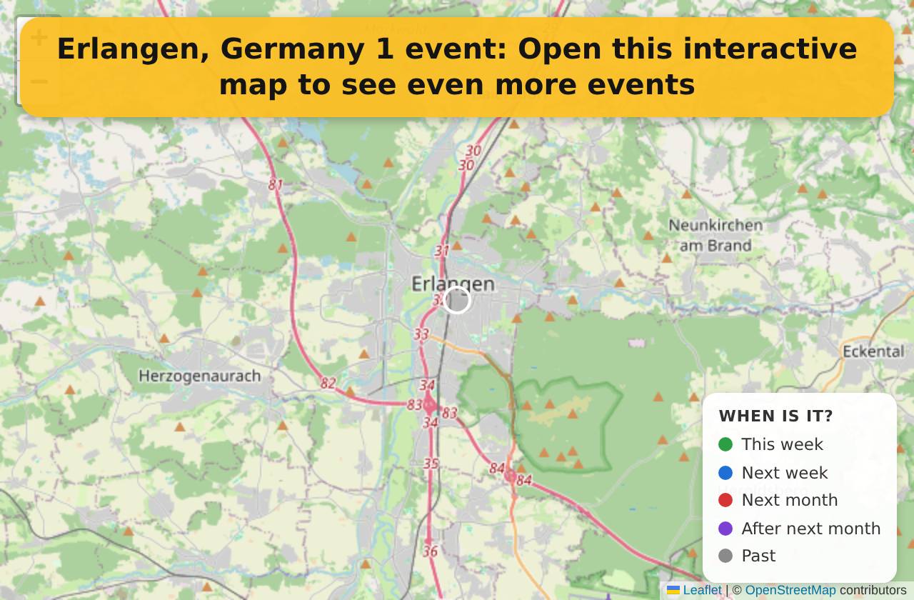 Map of events in Erlangen, Germany on the interactive EVENTULIST map